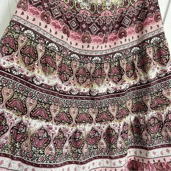 Vintage Y2K Paisley Brown Pink Print Tiered Midi Skirt Size 12 Fairy Grunge Boho - Picture 8 of 8